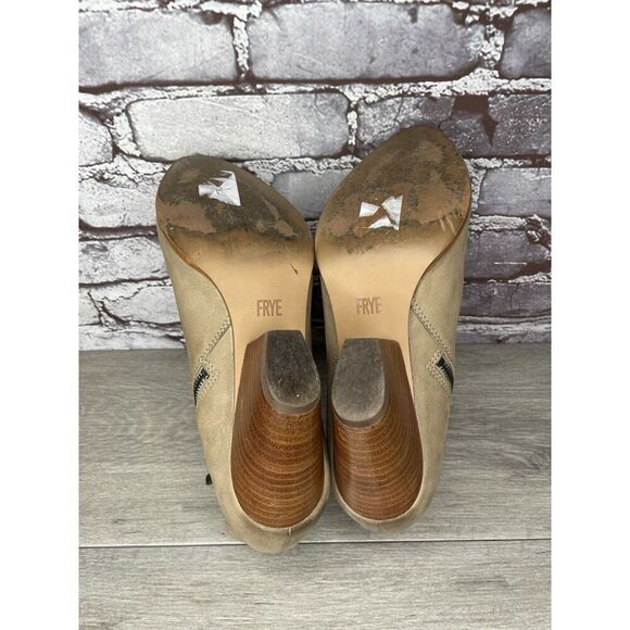 Frye Ash Taupe Leather Pointed Toe Western Heel Booties Women’s Sz 10M US/41EU - Picture 10 of 16